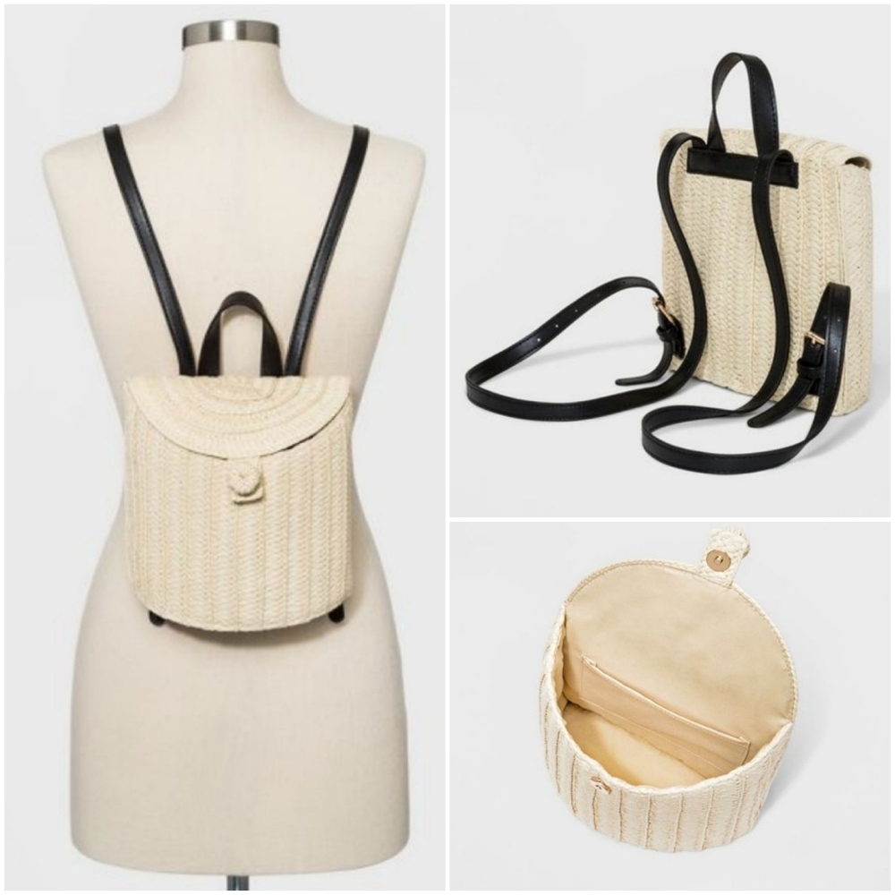 A new day straw basket backpack, natural